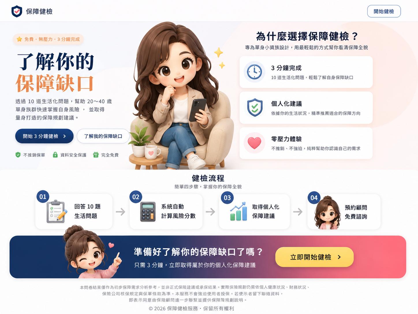 單身小資族生活風險健檢網站預覽
